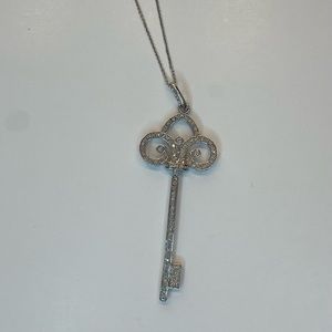 Diamond Encrusted Sterling Silver Key Pendant & 18” Chain